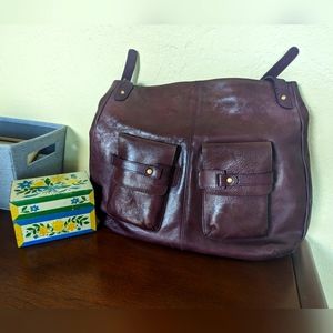 Vtg Latico NJ USA Large Cherry Red Glazed Leather Hobo Bag Tote Handbag Purse